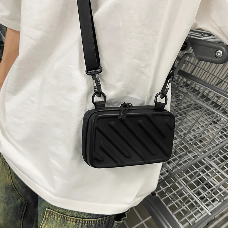 Fashionable Diagonal Striped Crossbody Bags for Men Trendy Box Bag Unisex Shoulder Phone Bag Pressed Shell Men's Messenger Bag
