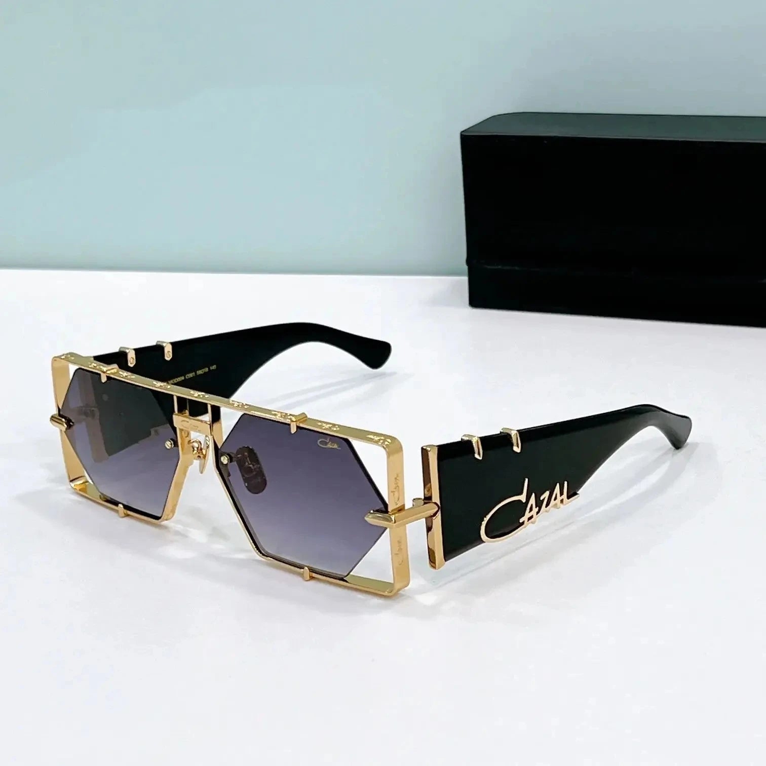 ORIGINALCAZAL MOD004 Top Quality Tortoiseshell Acetate Frame Retro Men Sunglasses Luxury Design Blue Lenses Women Couple Eyewear