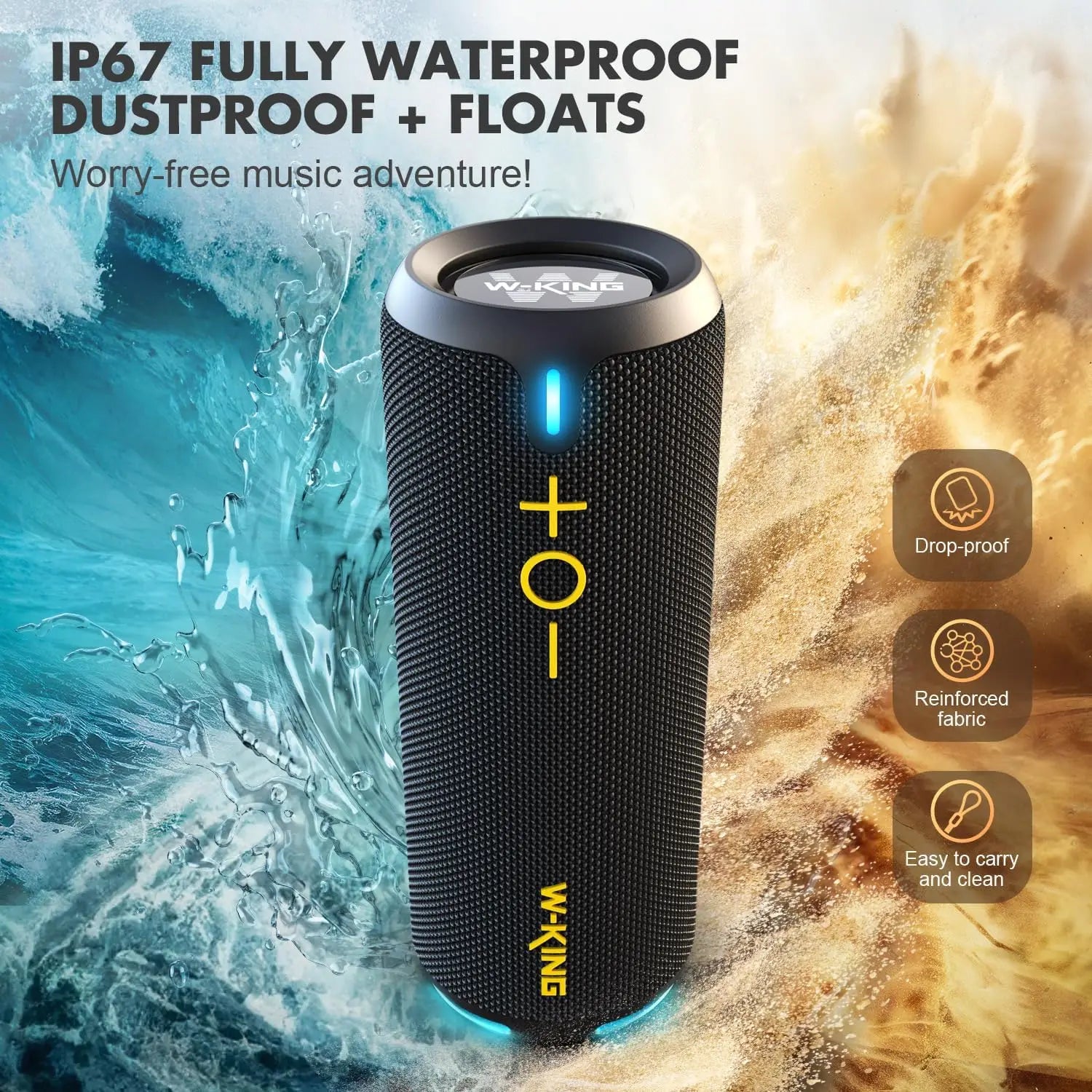 W-KING 40W Portable Speaker, IP67 Waterproof, APP Control, High-Quality Audio, TF/AUX, Dynamic Lights for Party, Outdoor, Shower