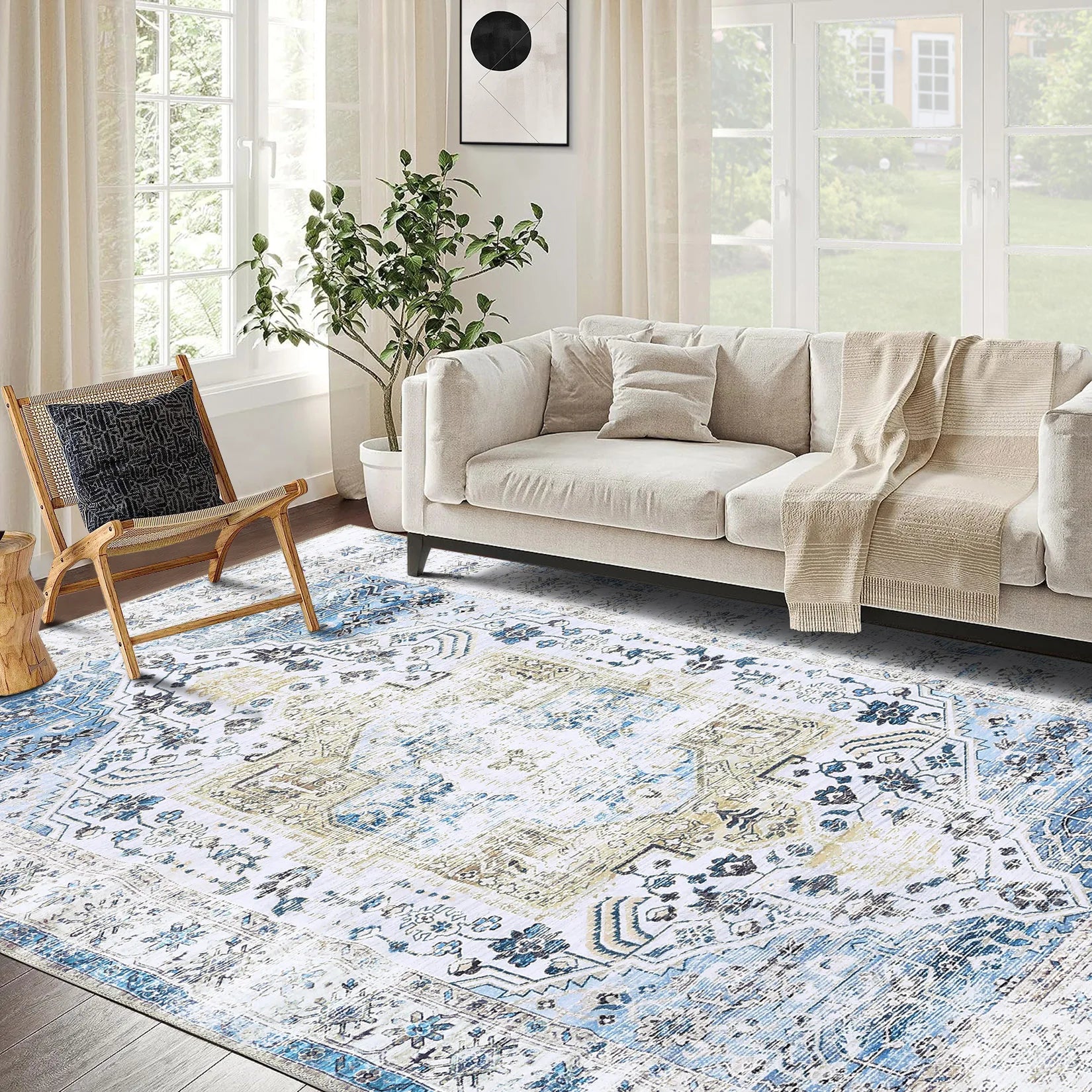 Large Area Rug Living Room Rug 10x13 Vintage Carpet Washable Area Rug Easy Cleaning Stain Resistant Indoor Carpet with Non-Slip