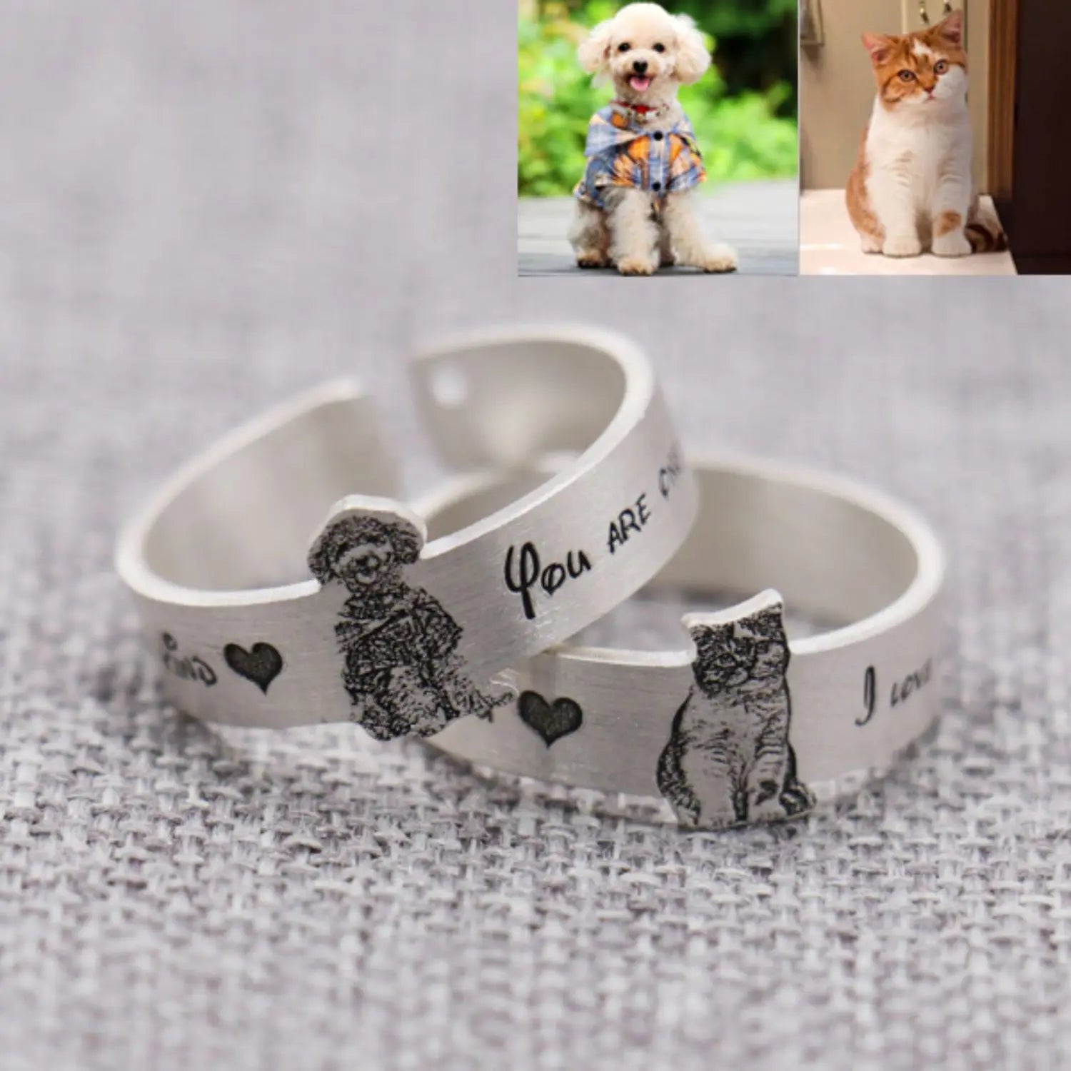 Personalized Photo Engraved Ring  Laser Engraved Picture Frosted Photo Ring Adjustable Open Ring