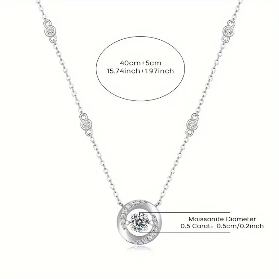JIUZUAN Moissanite Pendant Necklace 925 Sterling Silver 18K Gold Plated Elegant Round Design for Women Comes with GRA Certificat