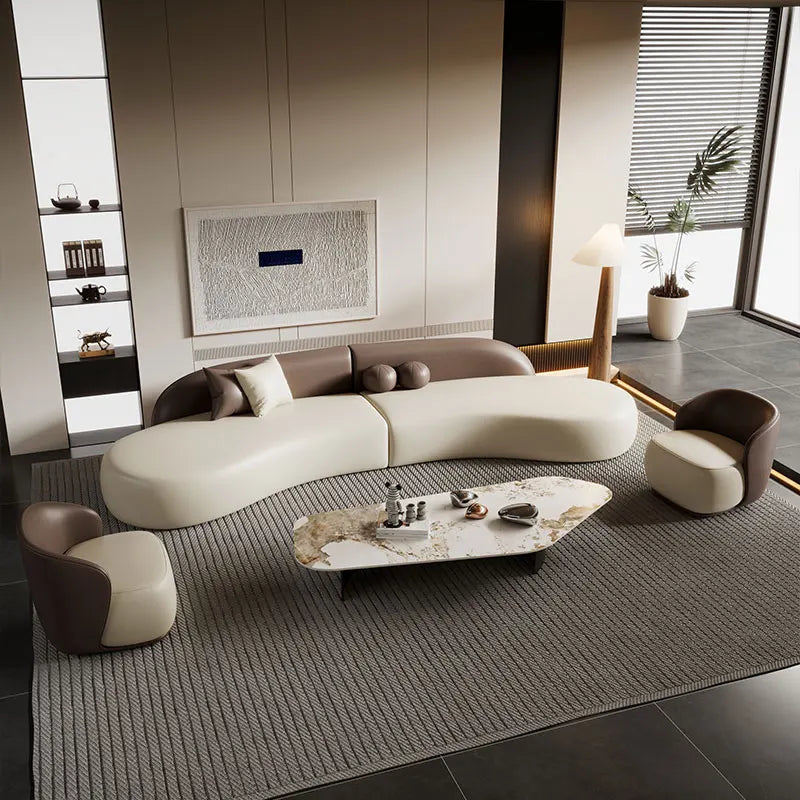Italian light luxury cat scratching leather curved sofa small apartment modern simple living room high-end minimalist sofa