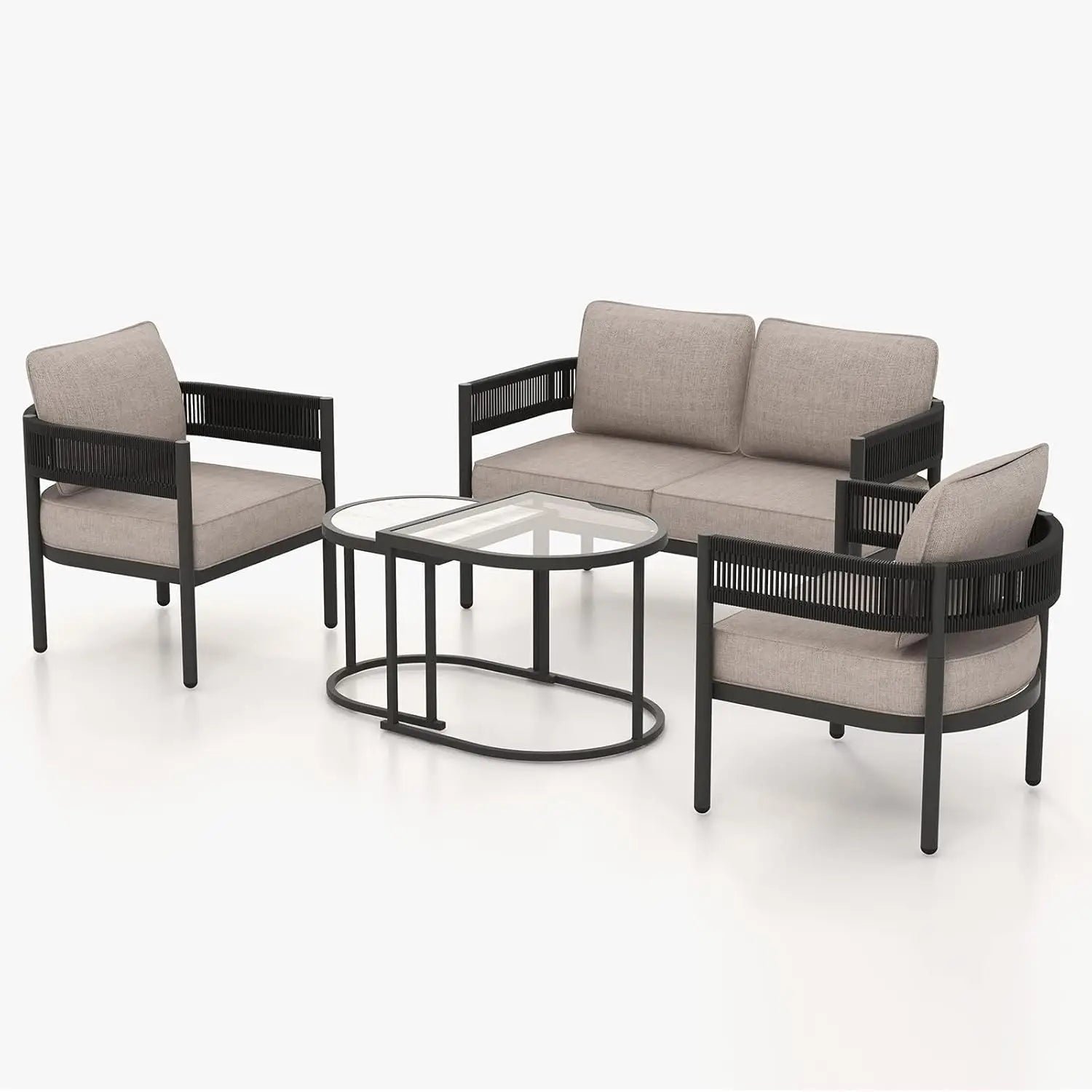 5-Piece Outdoor Furniture Set with Thick Cushions and Coffee Table, Wicker Sofa Conversation Set for Backyard