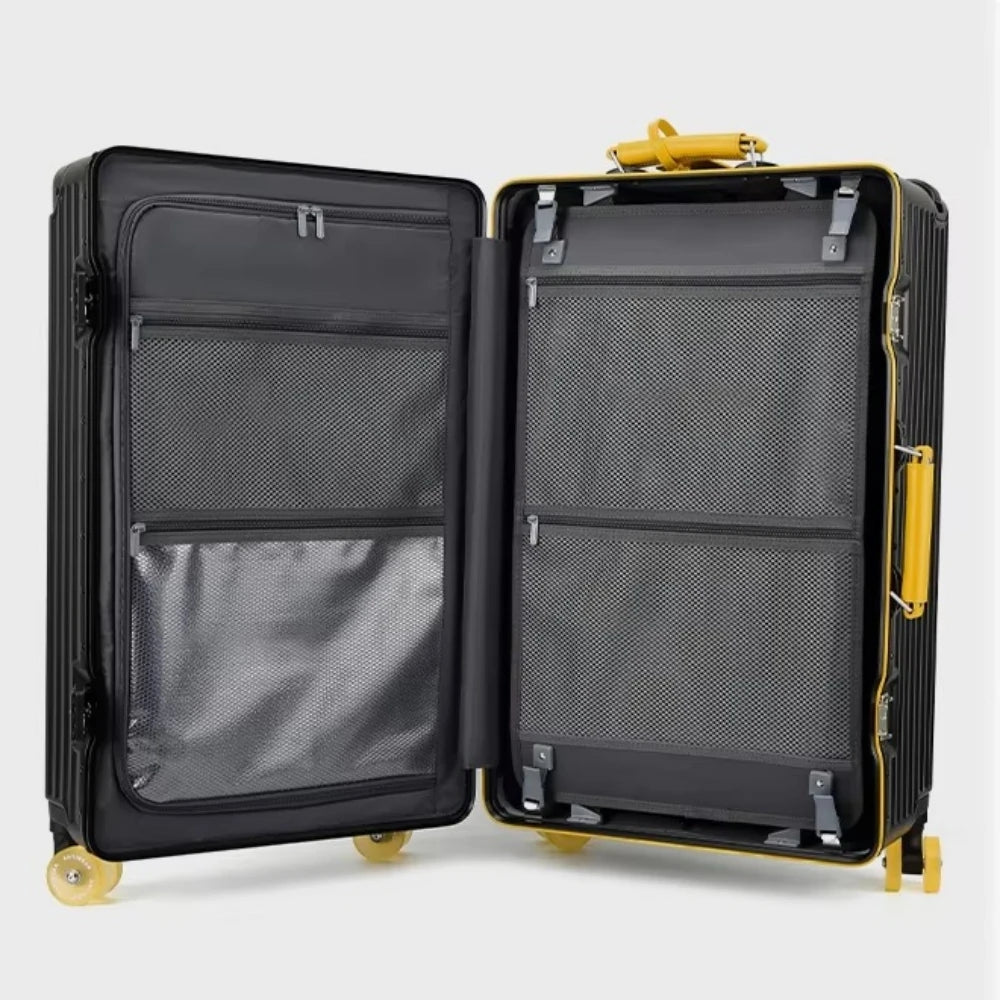 Wide Handlebar Rolling Luggage Large Capacity Travel Aluminum Frame Trolley Suitcase with Colorful Silent Spinner Wheel TSA Lock