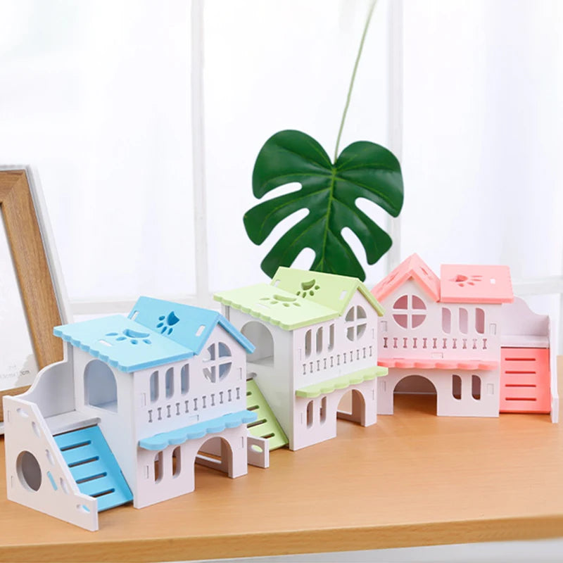 Hamster House Toy Pet Small Animal Hideout Hamster Wooden House 2 Layers With Ladder Design Wooden Hut Play Toys