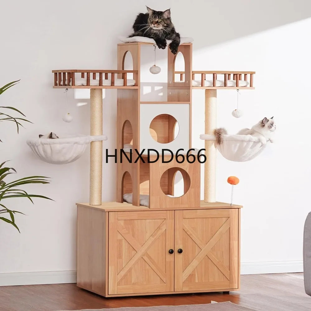 Cat Tree with Litter Box Enclosure for Indoor Big Cat,