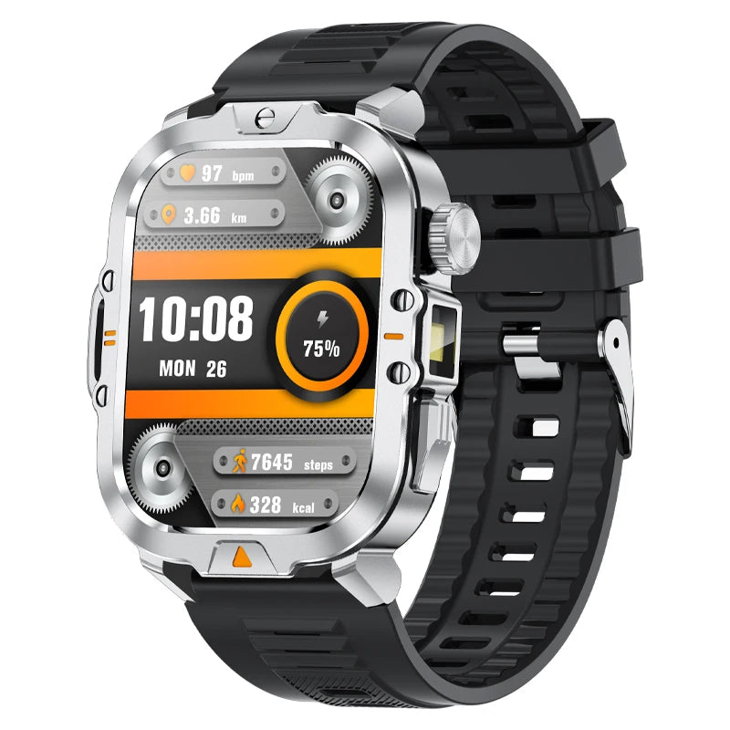 LIGE 2.01-inch HD Screen Men Smart Watch With Flashlight Outdoor Sports Men Watch IP68 Waterproof Health Monitor Call Smartwatch