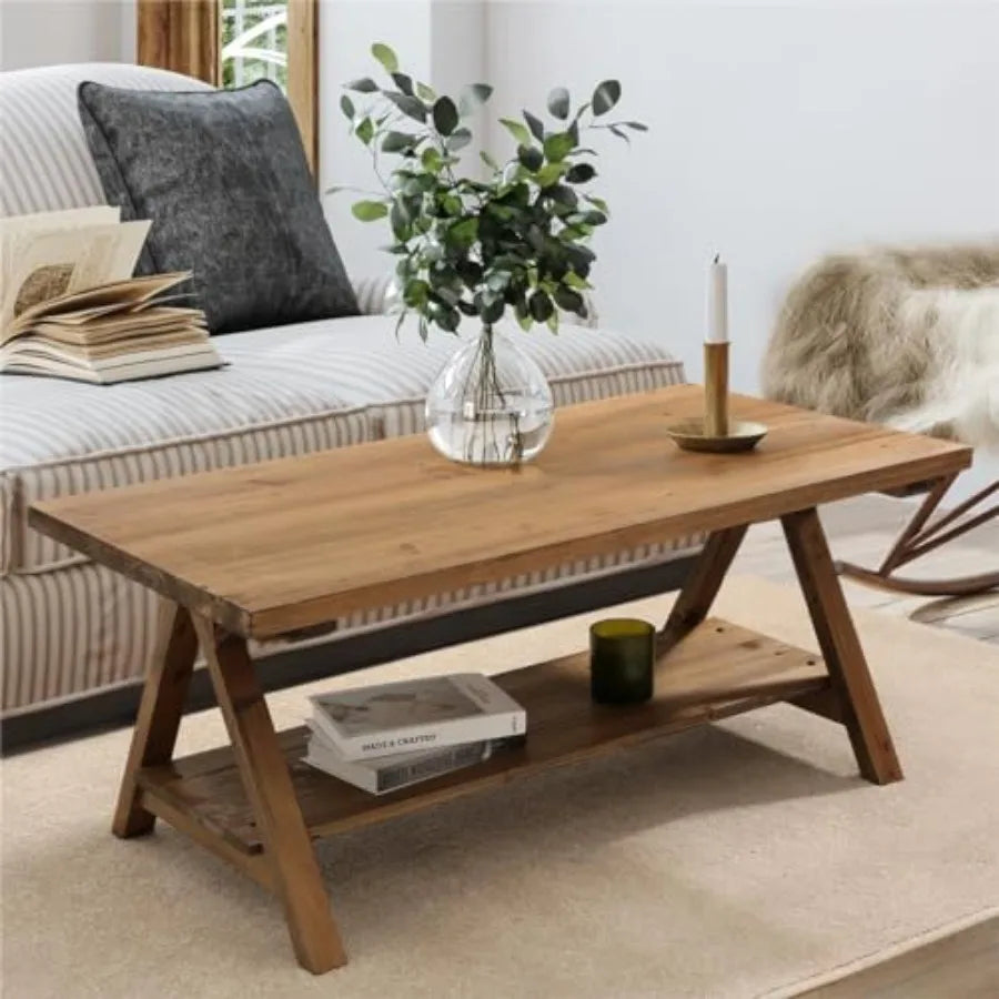 Solid Wood Coffee Table 42.5 Firwood Farmhouse Rustic Wooden Coffee Tables for Living Room Solid Firwood Rectangle Coffee Table