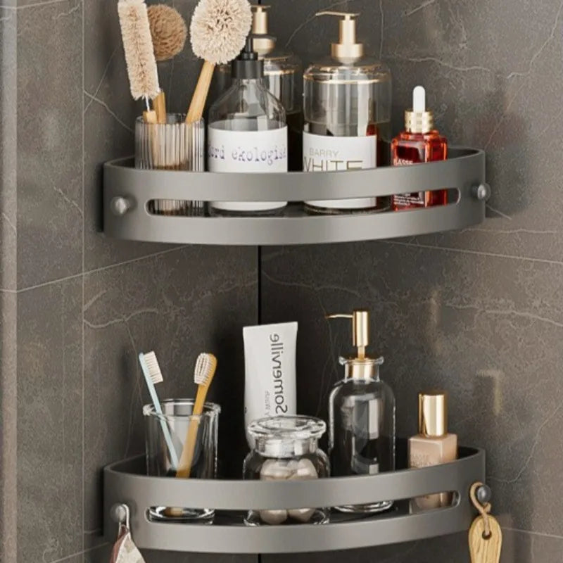 2pcs No-Drill Wall-Mounted Corner Shelf - Durable ABS Bathroom Storage Rack for Sink, Toilet, and Shower Organization