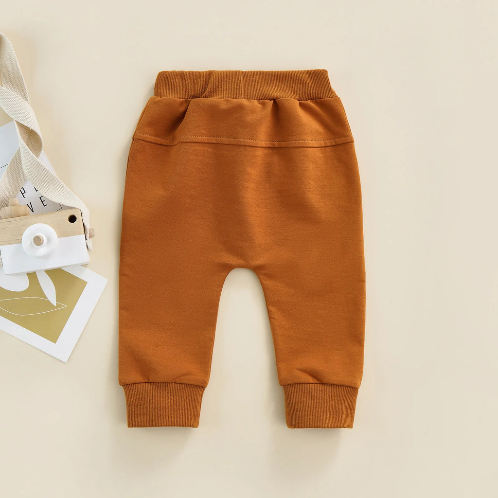 Newborn Boys Girls Casual Trousers Elastic Waist Adjustable Drawstring Plain Leisure Style Loose Fit Long Pants Sweatpants