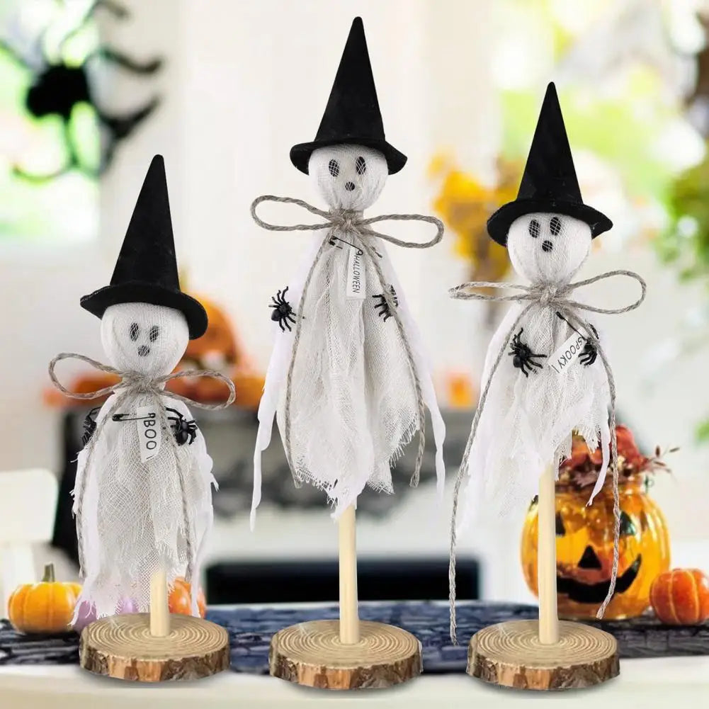 Fun Halloween Decorations Halloween Decor Set of 3 Wooden Ghost Ornaments Adorable Halloween Decorations with Fabric for A