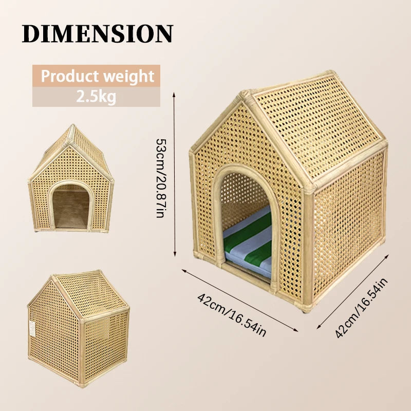 YXT Dog House/Dog Bed/Cat House Pet Furniture Eco-friendly Luxury Hand-Woven Rattan  Rattan Pet House Cage Woven Rattan Pet Bed