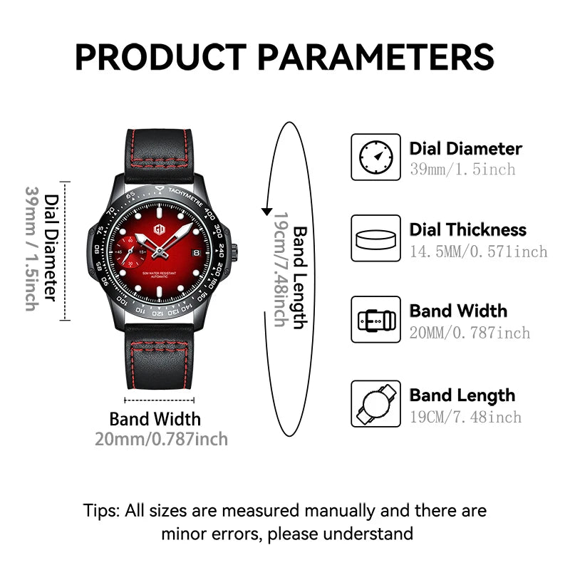 GD Seagull Movement Luxury Man Wristbatch Waterproof Luminous Date Leather Men 2025 New Watches Sports Square Men's Watch Casual