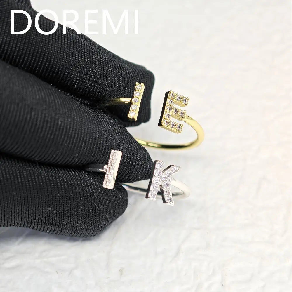 DOREMI 14k Gold Plated Personalized Gift Jewelry Women Ring Custom Name Initial Letter Cuff Ring