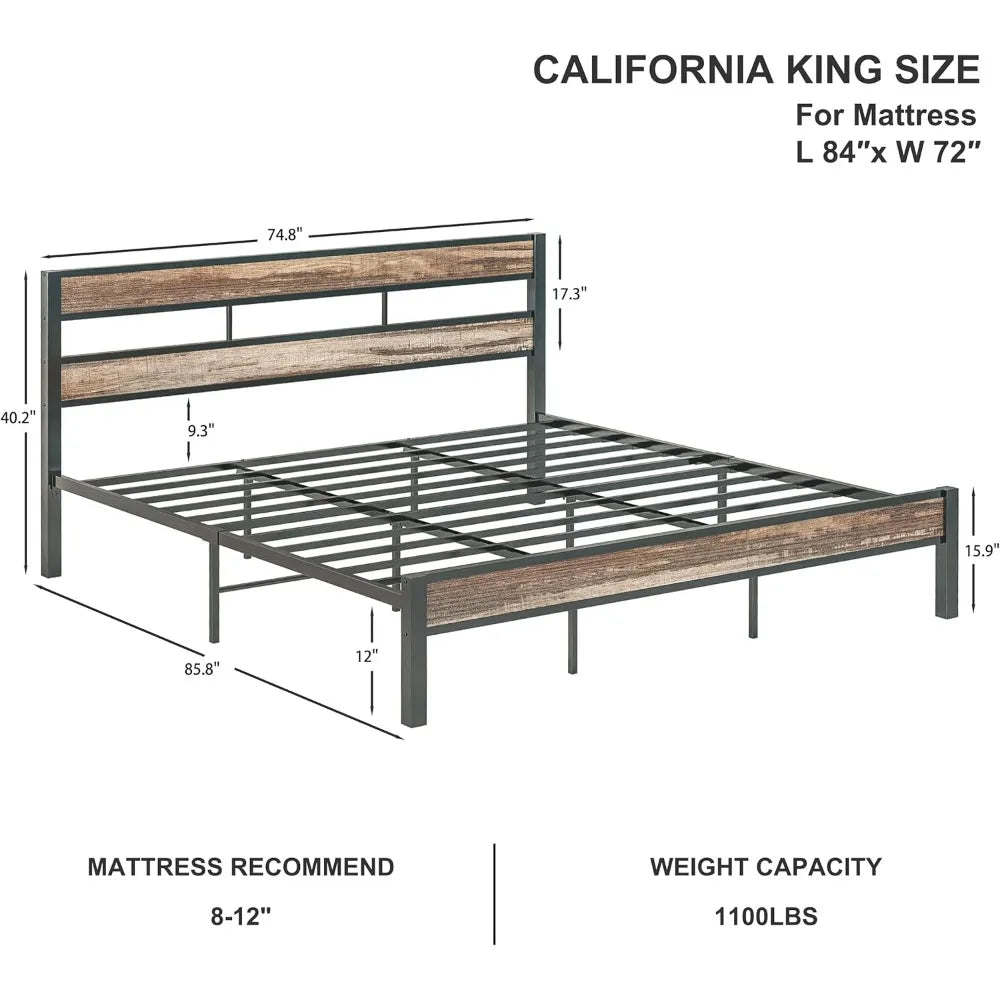 likimio california king bed frame wtih headboard, easy assembly, noise-free, no box spring needed, heavy strong metal support fr