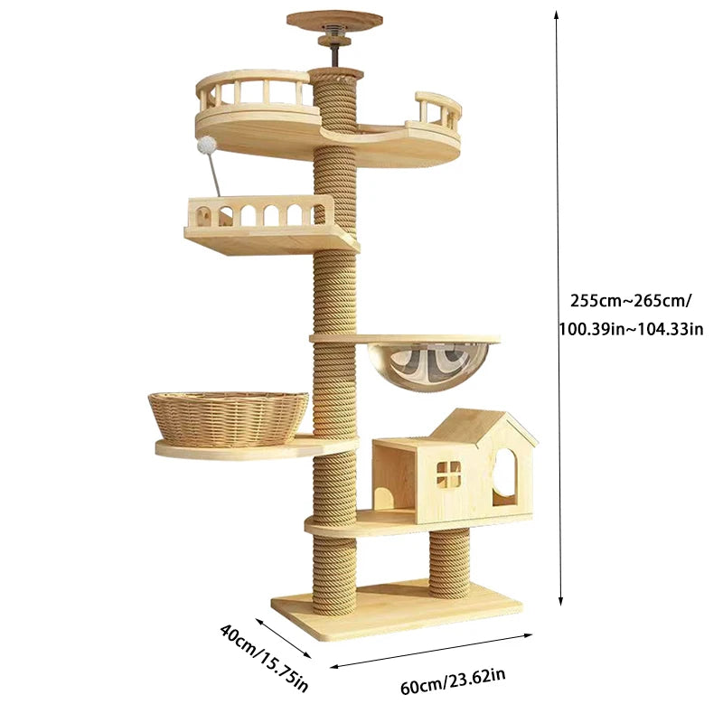 YXT Cats Tree Floor Solid Wooden Cat Tree House Climbing Pets Furniture Adjustable Kitten Trees Tower