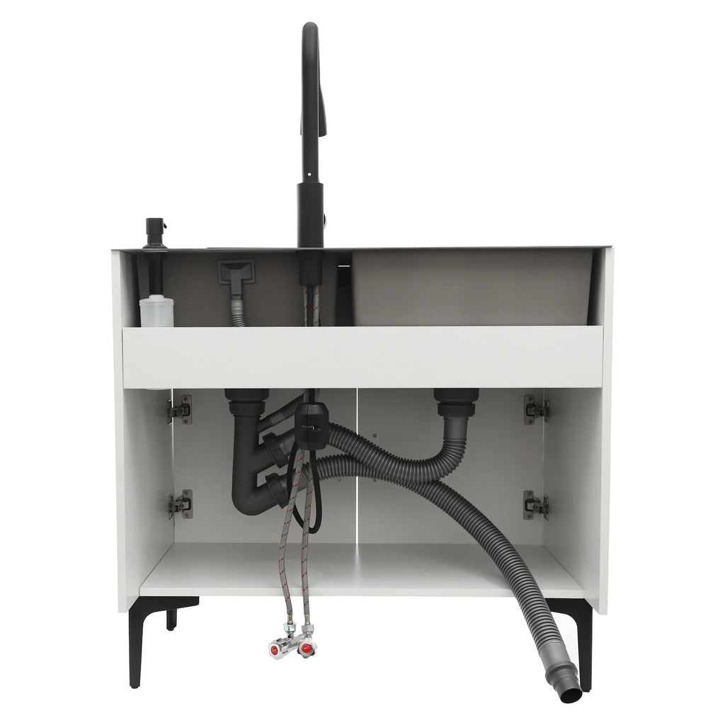 Laundry Sink with Cabinet Sink with Pull-Out Faucet and Cabinet Freestanding Kitchen Sink