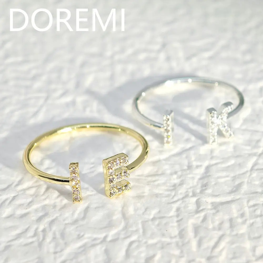 DOREMI 14k Gold Plated Personalized Gift Jewelry Women Ring Custom Name Initial Letter Cuff Ring