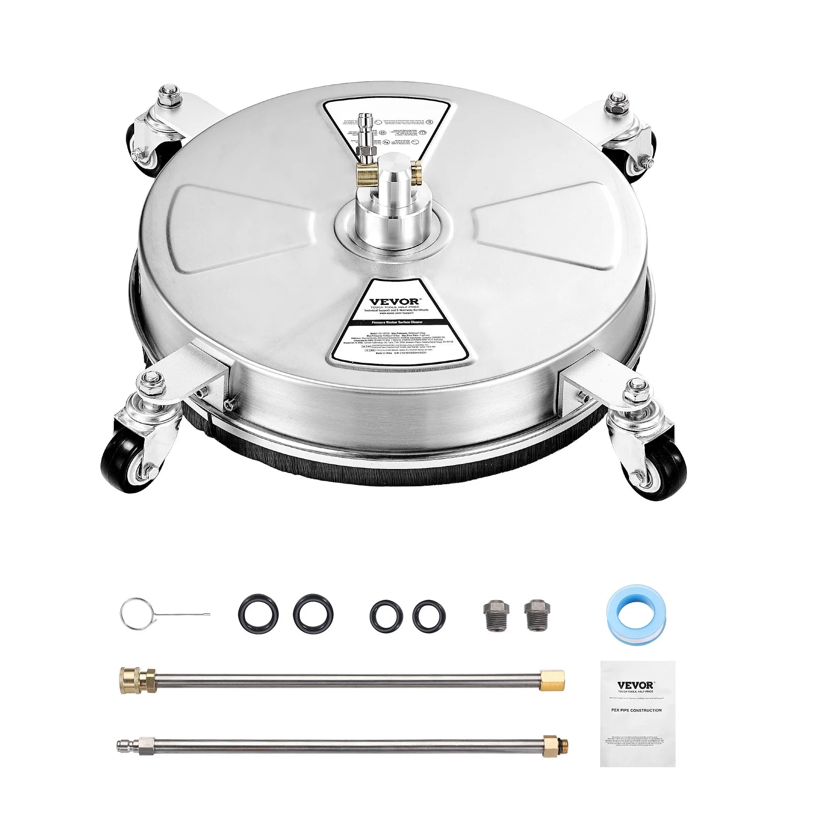 SucceBuy Pressure Washer Surface Cleaner PE/Stainless Steel Pressure Washer Attachments with 4 Wheels for Concrete Patio Deck