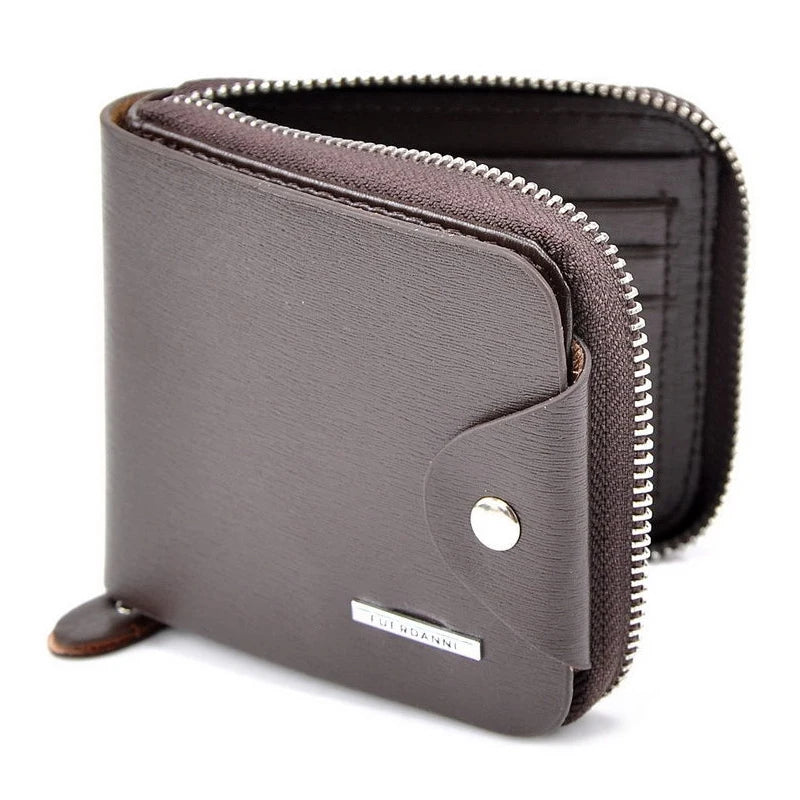 Horizontal Short PU Leather Wallet For Men With Zipper Money Bag Hasp Purse Credit Card Holder With ID Window