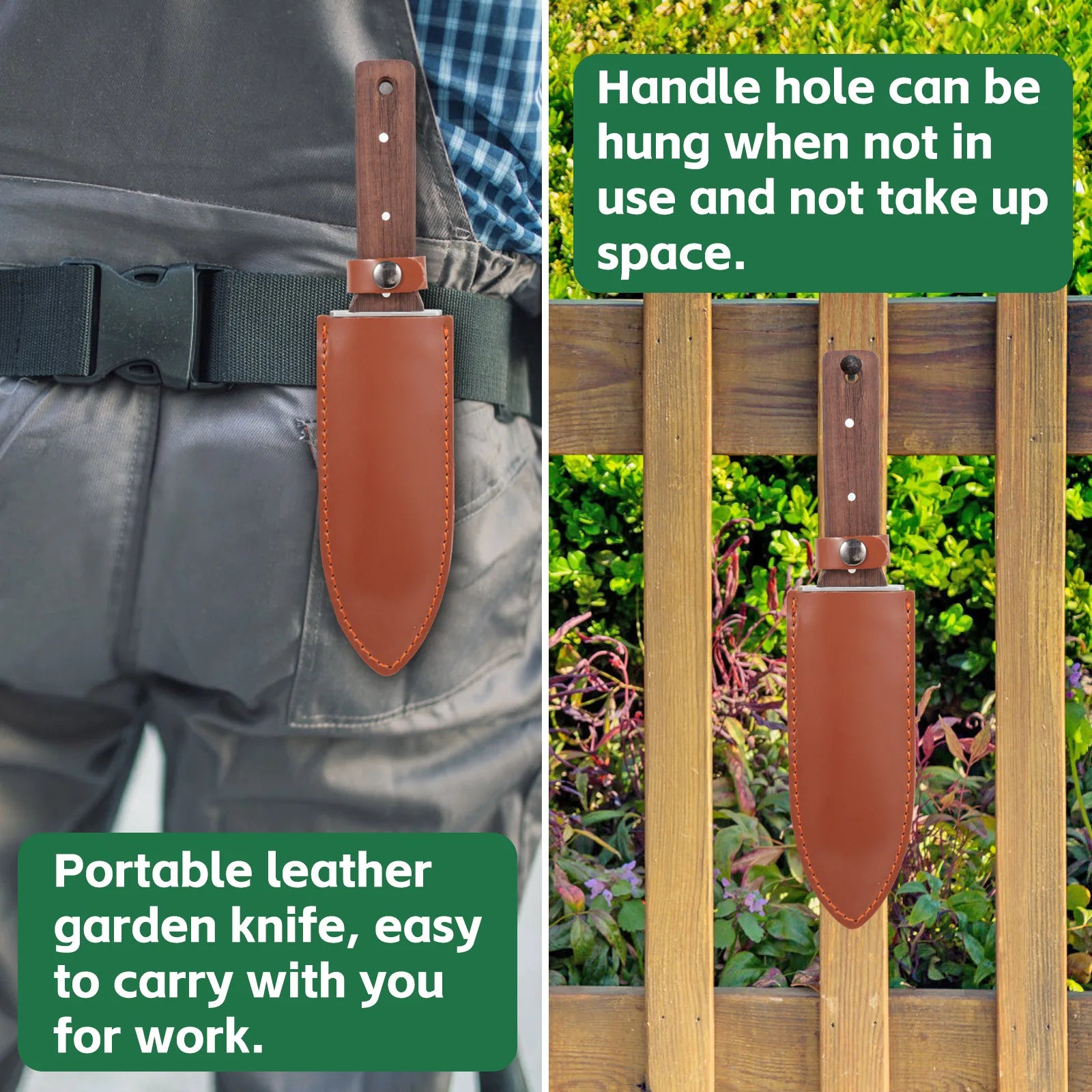 FEITA Hori Hori Garden Knife with Leather Sheath and Sharpening Stone, Garden Soil Knife Tools Gifts for Weeding, Digging