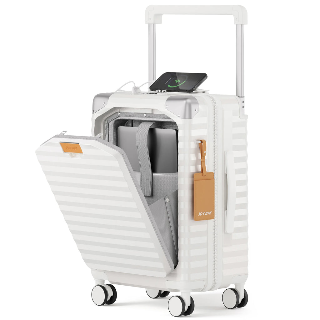 Joyway 20 inch Front Opening Carry on Luggage Suitcase 1 Piece, Cup Holder, TSA Lock, Mute Spinner Wheels, Lightweight Durable