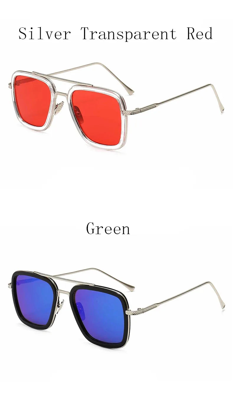 Tony Stark Robert Downey Square Sunglasses for Men Women Fashion Classic Vintage Design Metal UV400 Transparent Sun Glasses 2025