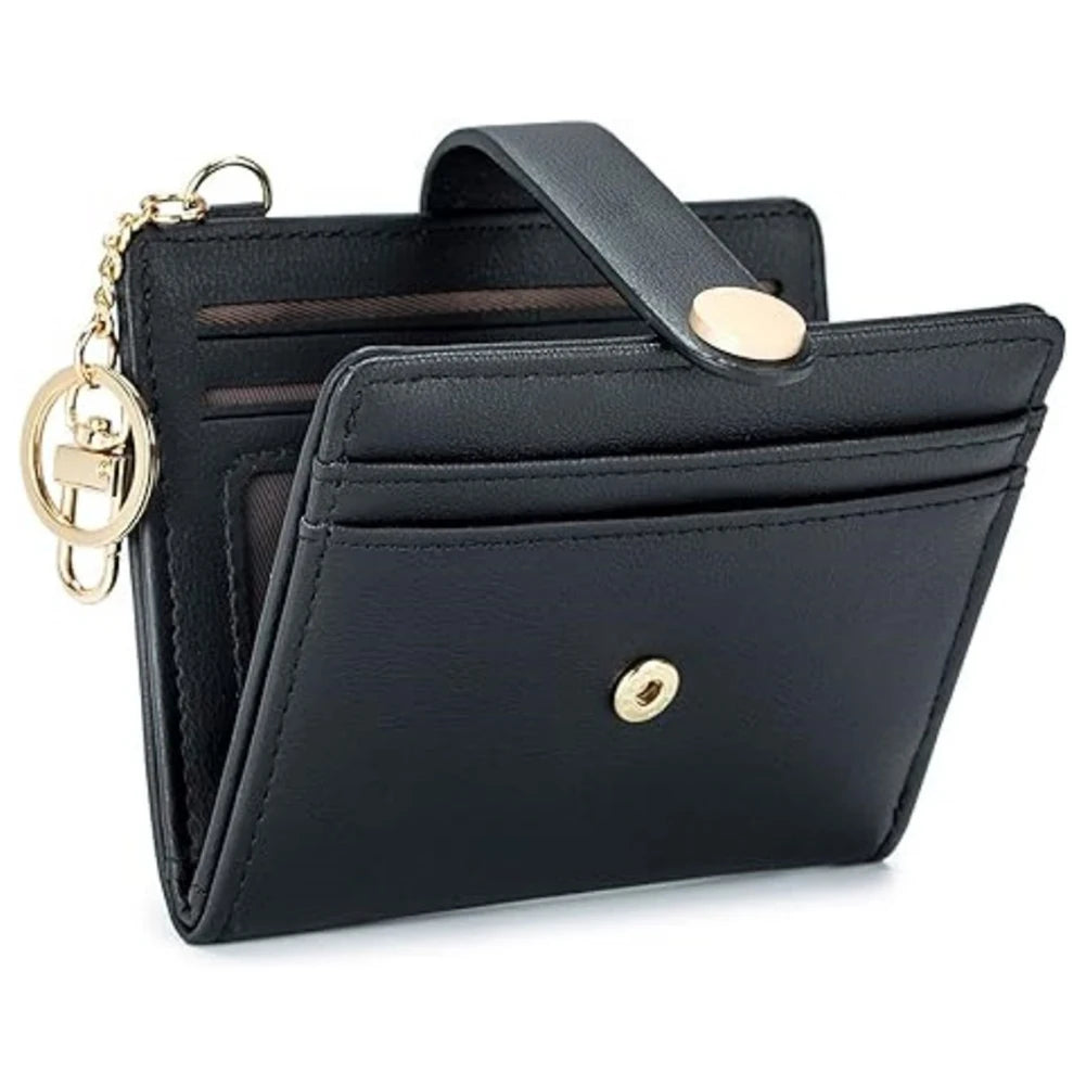 Women Retro Small Wallet with Keychain Double Fold Zipper Wallet PU Leather Vintage Coin Pocket Travel Shopping Wallet