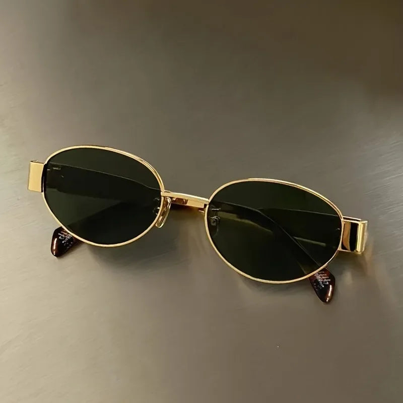 New Trendy Oval Sunglasses for Women Luxury Metal Frame Sun Glasses Ladies Classic Vintage Round Shades Unisex ﻿
