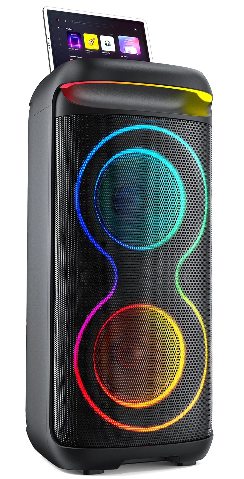 Karaoke Machine, 8" Big Bluetooth Party Speaker with 500W Peak Power, PA System with LED Disco Light, Rolling Wheels and Trolley
