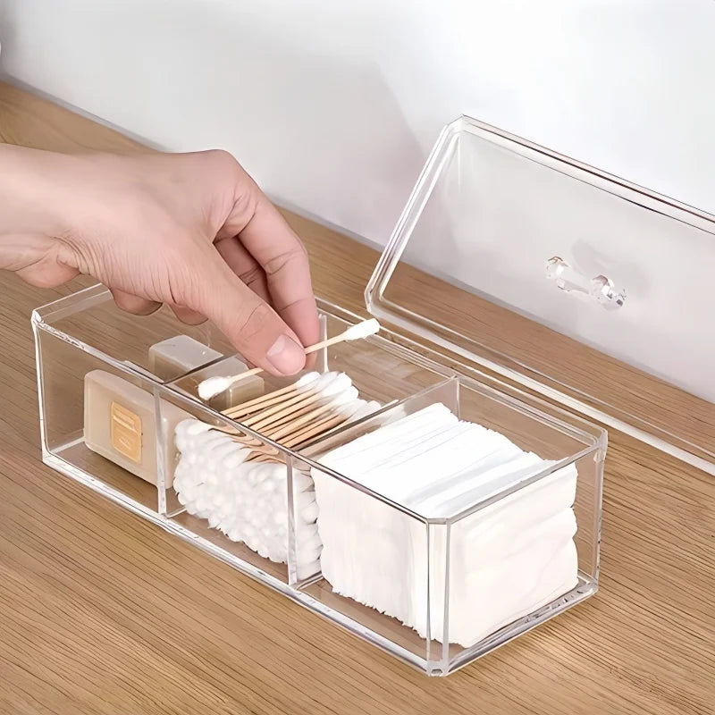 1pc Cosmetics Storage Box, Minimalist Clear 3 Grids Cosmetics Container For Home, For  Bathroom Collection, Bedroom Collection,