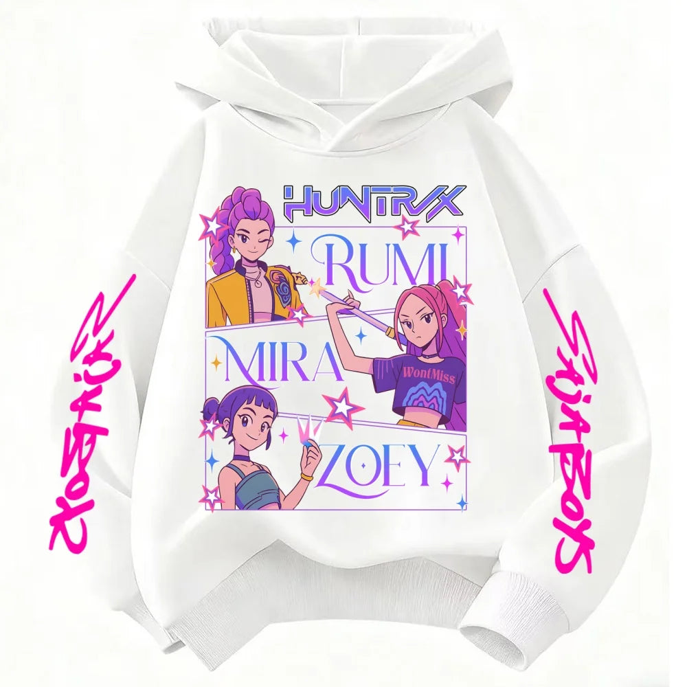 Children's Hoodies KPop Demon Hunters tops Boy Girls Coat Casual Toddle Sweatshirr white pink child 3-12 year the Spring Autumn