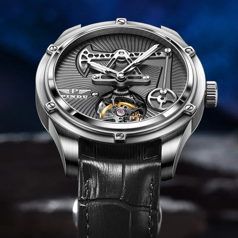 PINDU Watch Miyata 8215 Mechanical Movement Sapphire Mirror Waterproof Luminous Oil Well Business Men Mechanical Wristwatches