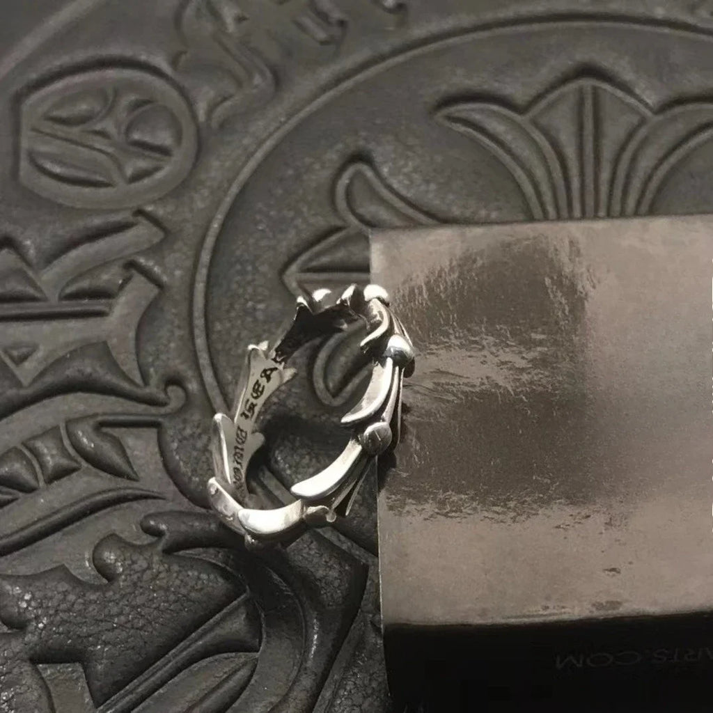 2025 Hot-selling Fashion Ring Thai Silver Retro Iris Fishbone Thin Ring No-fading Men's Medieval Niche High-end Feeling
