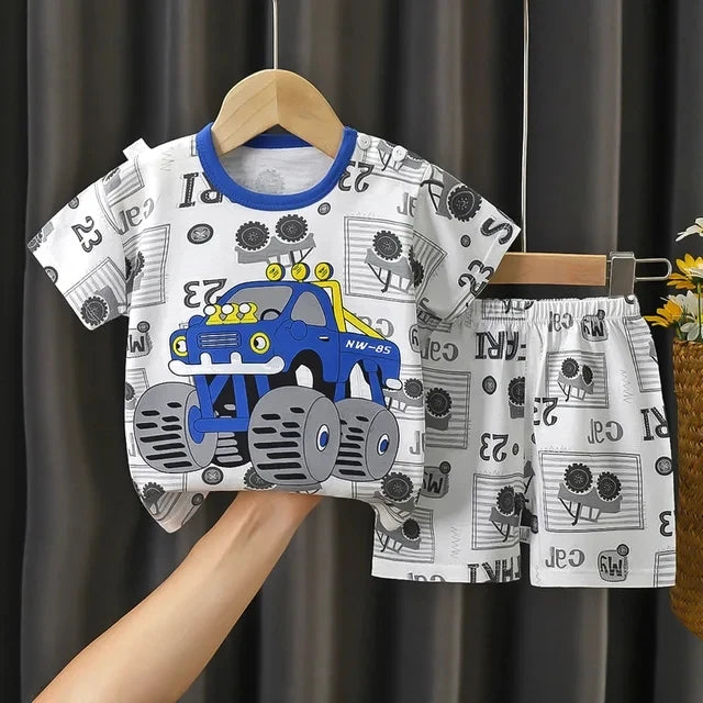 0-3year Old Baby boys Clothes set Outfits Summer Short Sleeved T-shirt Sets Toddler Costume Printed Cartoon Cute boys Suits