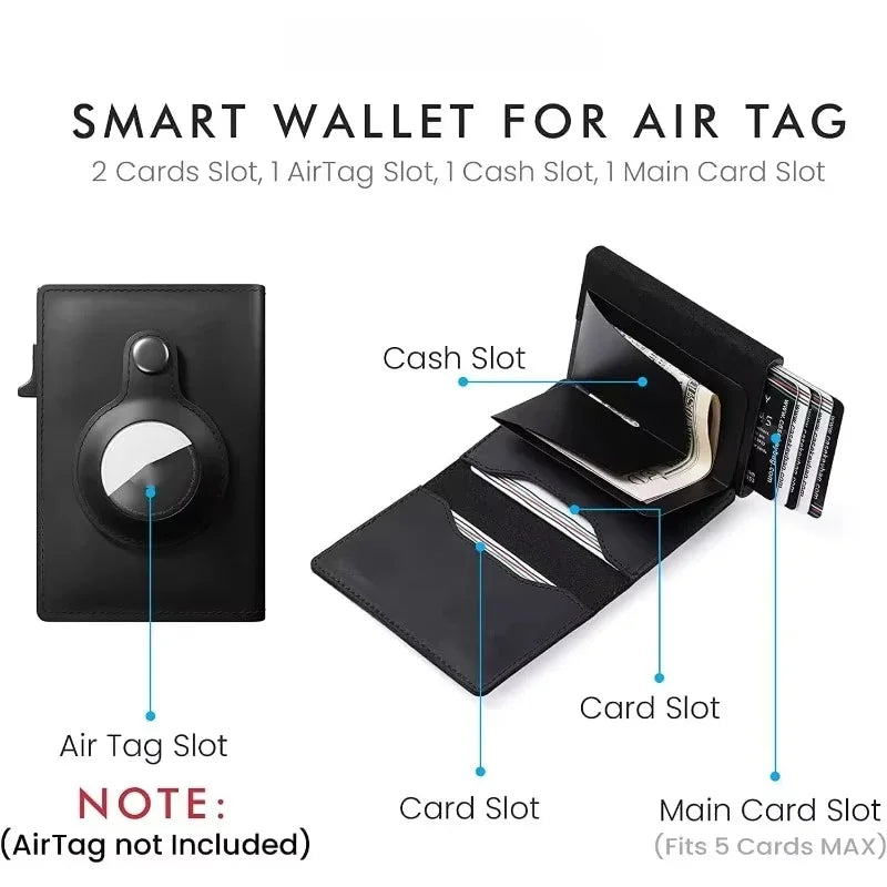 Smart AirTag Wallet for Men Minimalist AirTag Holder Leather Wallet with Blocking Card Holder