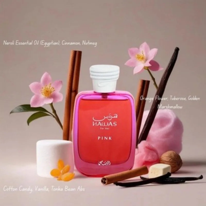 100ml Original Arab Perfumes RASASI Hawas Pink Eau de Parfum Pour Femme Spray Lasting Gourmand Perfume Women's Cologne Makeup