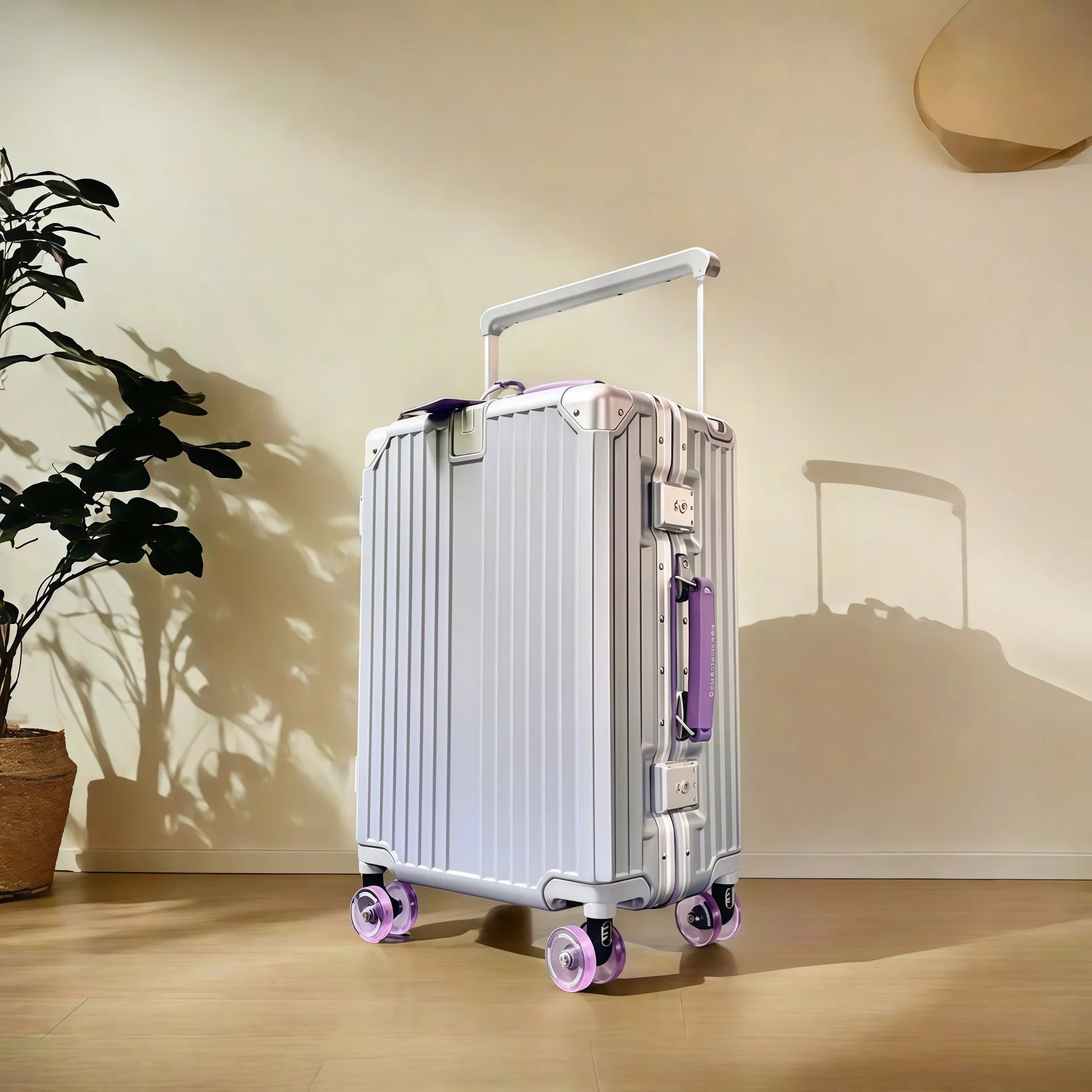 Wide Handlebar Rolling Luggage Large Capacity Travel Aluminum Frame Trolley Suitcase with Colorful Silent Spinner Wheel TSA Lock