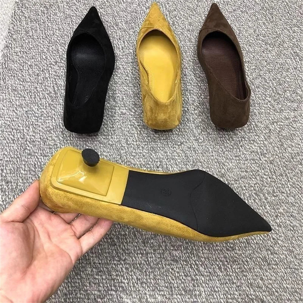 2025 New Comfortable Low 3-5 cm Heels Women's Working Shoes Leather Shallow French Style Thin Heeled Pumps For Office Casual