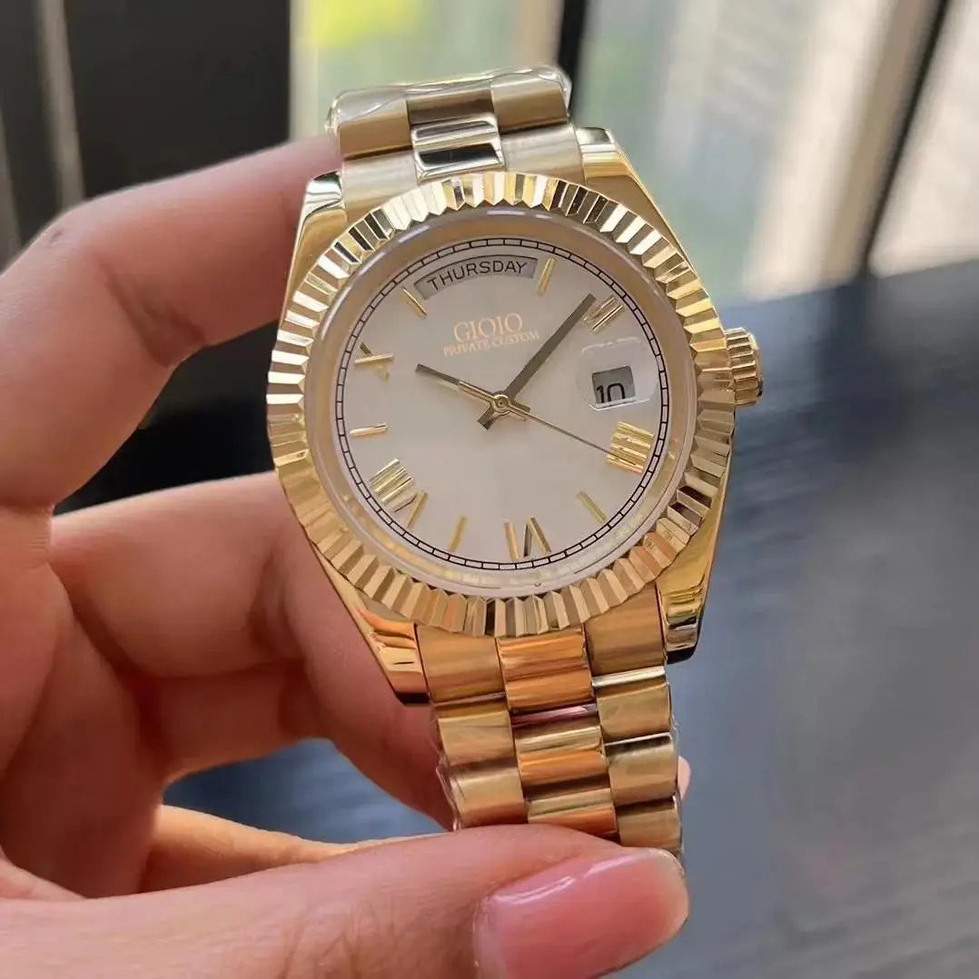 Luxury Mens WoAutomatic Watch for Men Mechanical Watches 904L Stainless Steel Black Blue Rome Dial Rose Gold Yellow Daydate