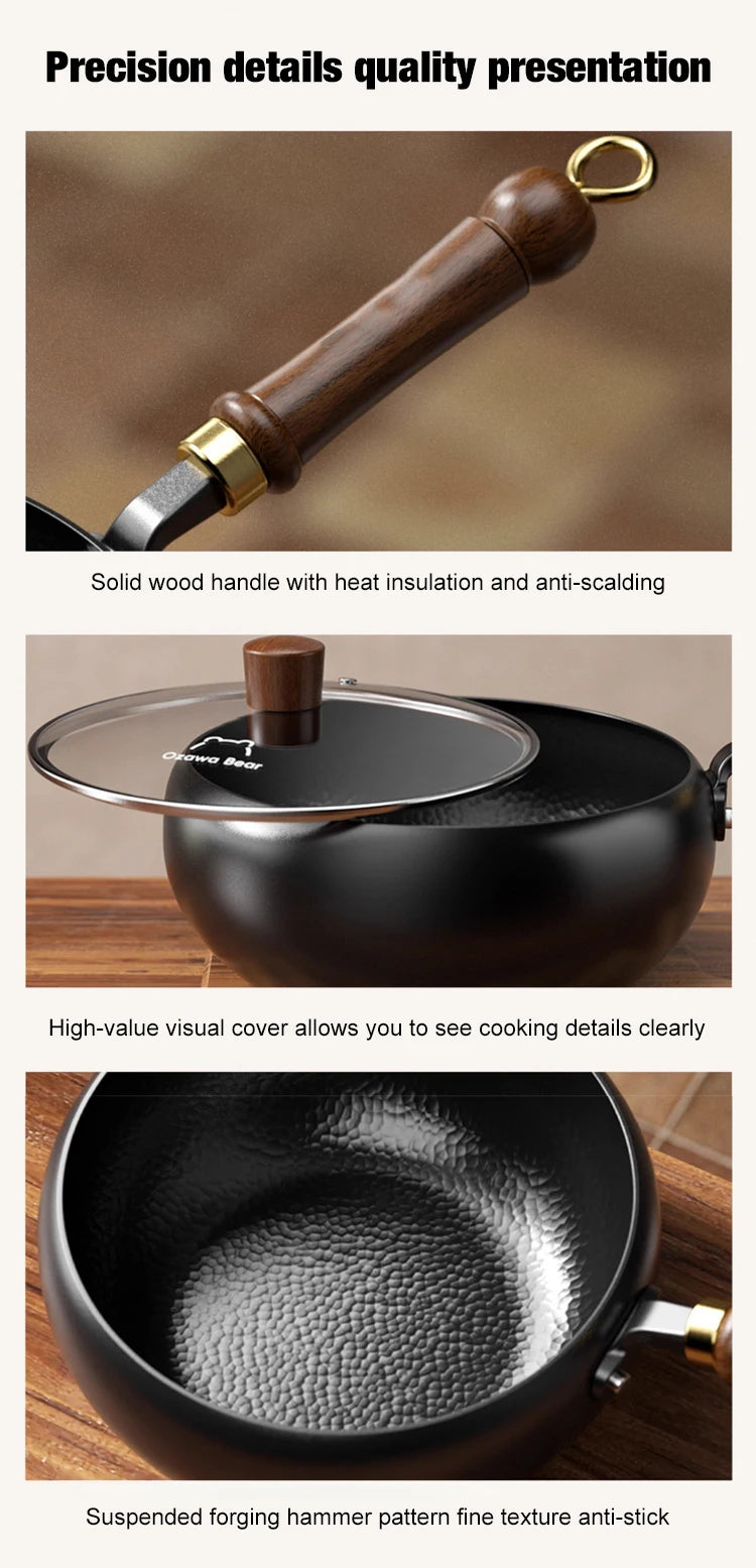 Big Belly Pot Household Hand Hammered Traditional Deepened Non-stick Iron Pot Multipurpose Uncoated Small Frying Pan with Lid