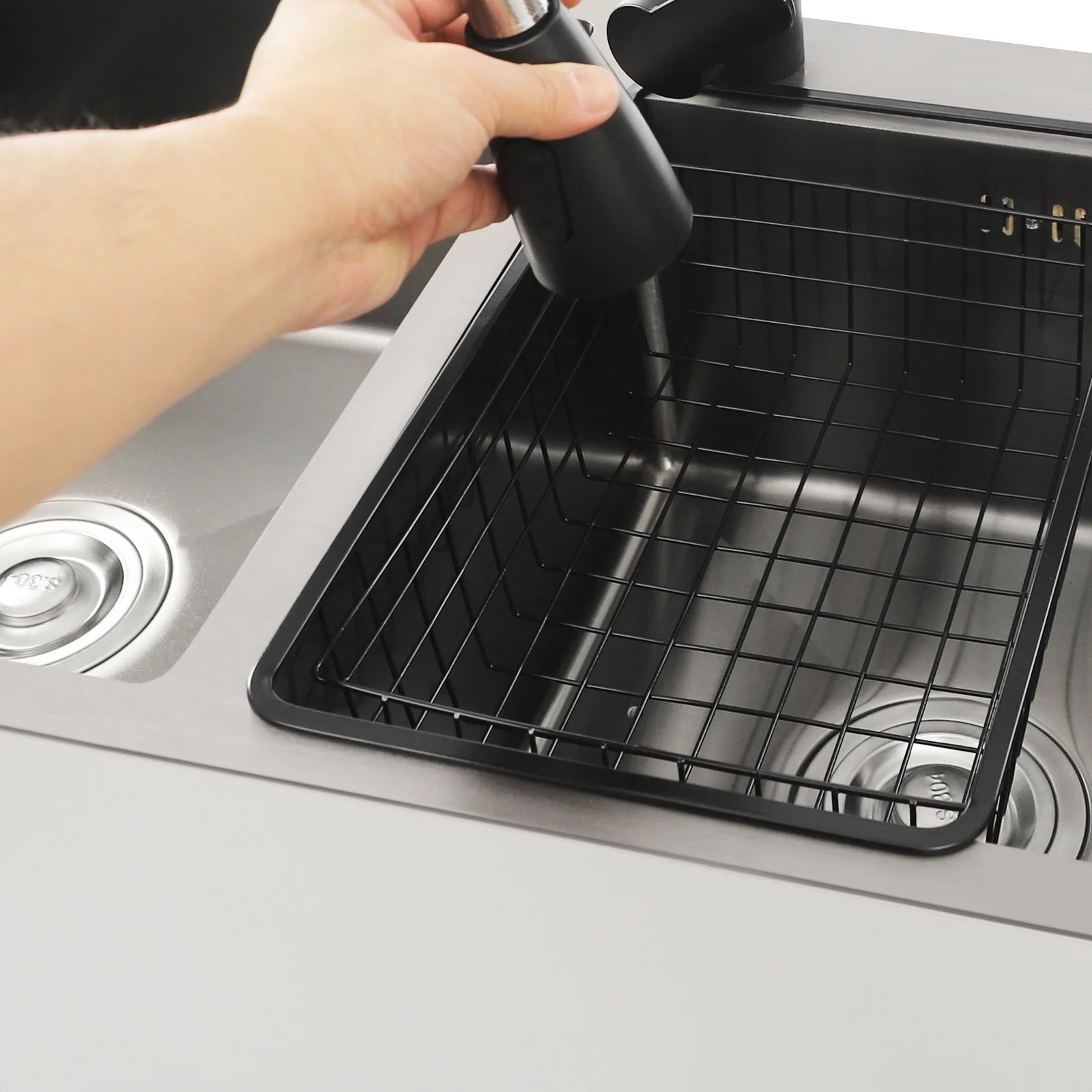 Laundry Sink with Cabinet Sink with Pull-Out Faucet and Cabinet Freestanding Kitchen Sink