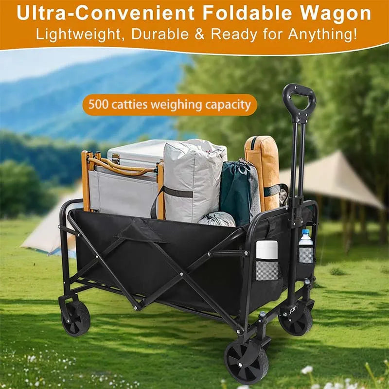 Foldable 4-wheeled cart, large capacity garden cart with wheels, heavy-duty multi-purpose grocery cart for shopping and camping