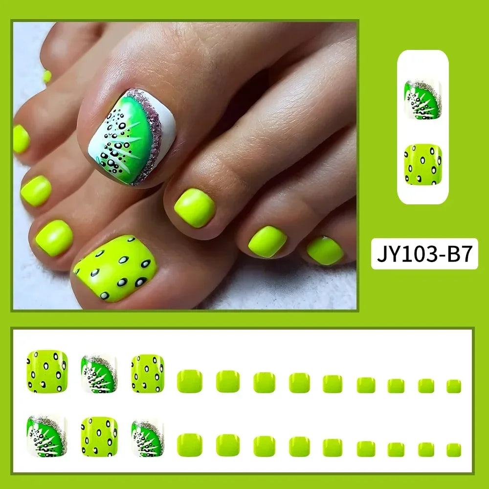 Summer Beach Toe False Nail Press on Nails 24 Pcs Fake Nails Set Shell Design Decorated Toe Nails Acrylic Stick on Toe Nail