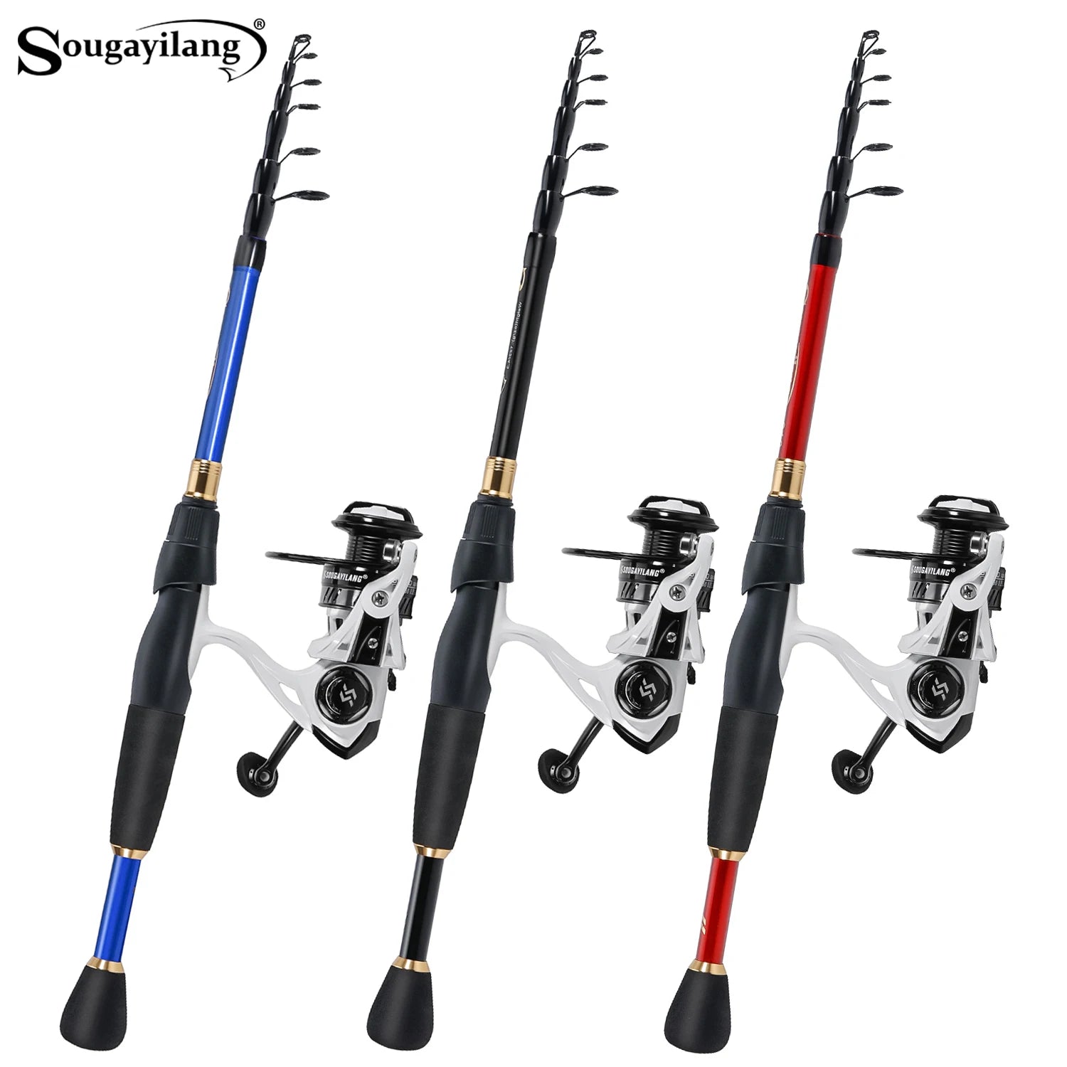 Sougayilang Fishing Set with Carbon Fiber Rod 5.2:1 Powerful Fishing Reel Professional Fishing Set for an Easy Fishing Journey