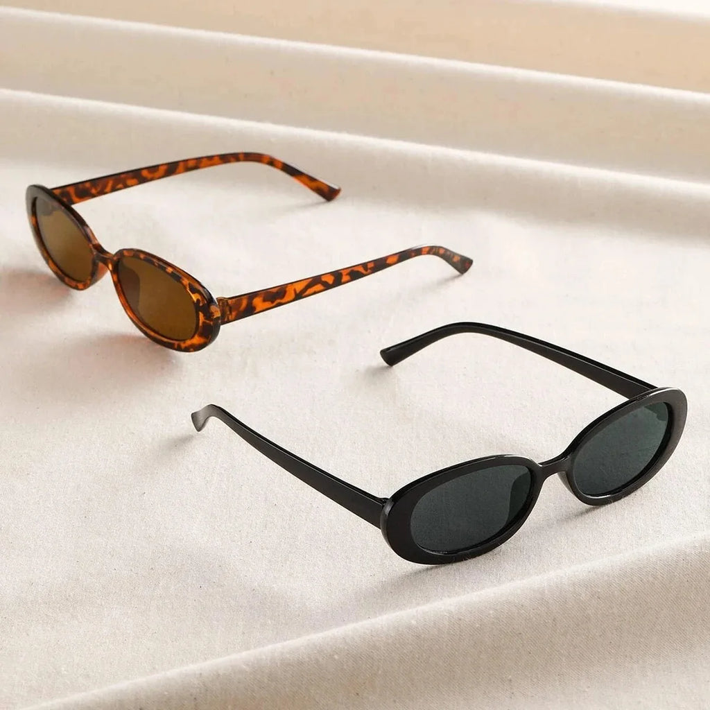 2PCS Women Small Oval Sunglasses Vintage Women's Brand Designer Sun Glasses Fashion UV Protection Shades