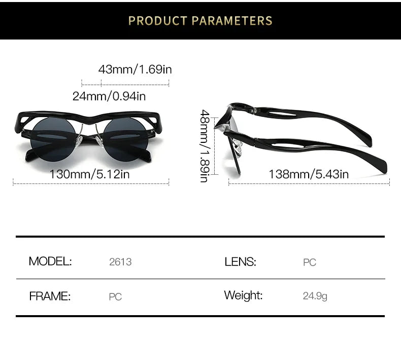 Unique Round Sunglasses for Women Men Fashion Punk Cool Decoration Sun Glasses High Quality Goggles Shades