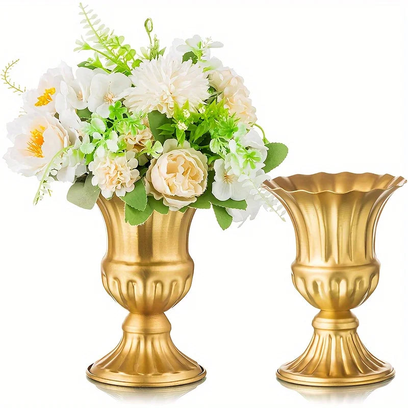 Metal Flower Vase, 9 Inch/6 Inch Metal Flower Pot Artificial Real Flower Vase, Garden Trumpet Flower Pot Table Wedding Decoratio