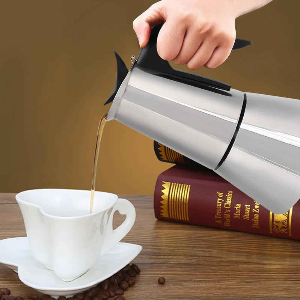 Electric Stove Espresso Maker Moka Pot 6 Cups Percolator Coffee Pot Electric Stainless Steel Classic Cafe Maker EU Plug